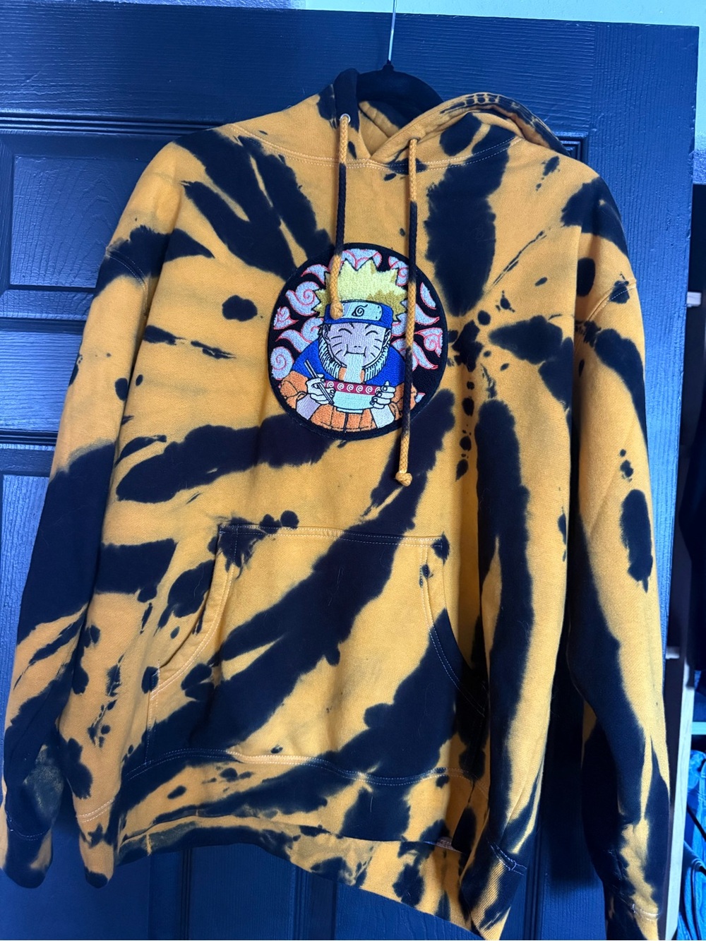 Naruto hypland hoodie Yellow Black Tie-Dye Hoodie with Graphic Patch